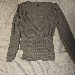 SHEIN Gray Textured Wrap Top